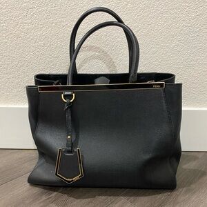 Fendi 2 Jours Leather Tote/Crossbody Black with Gold Hardware